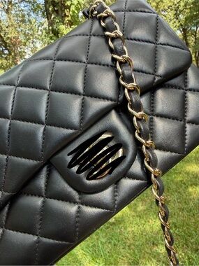 Ch@nel Quilted Mini Rectangle Single Flap Black with Light Gold Hardware